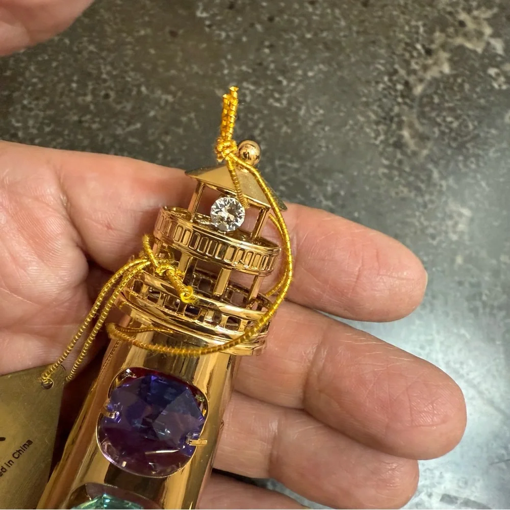 Crystal Temptations Gold Lighthouse Figurine with Crystals 24k plated - Picture 5 of 11